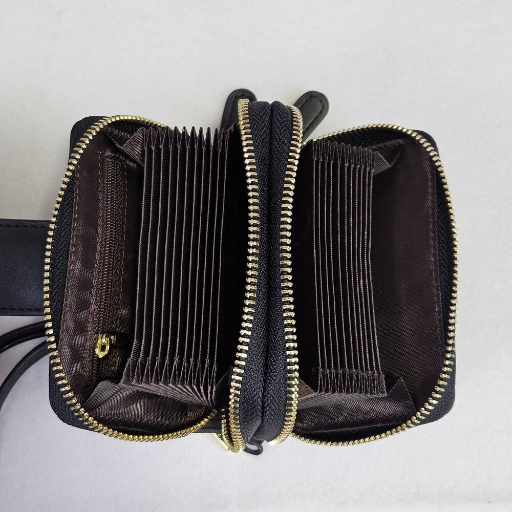 Women Bee Wallet Black Pomelo Best Gold Zip Around Wrist Strap Faux Leather RFID - Picture 12 of 16